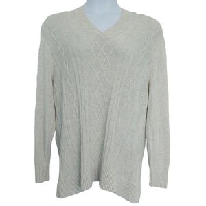 Market & Spruce Afon Oatmeal Cable Knit Hooded V-Neck Lightweight Sweater Cozy